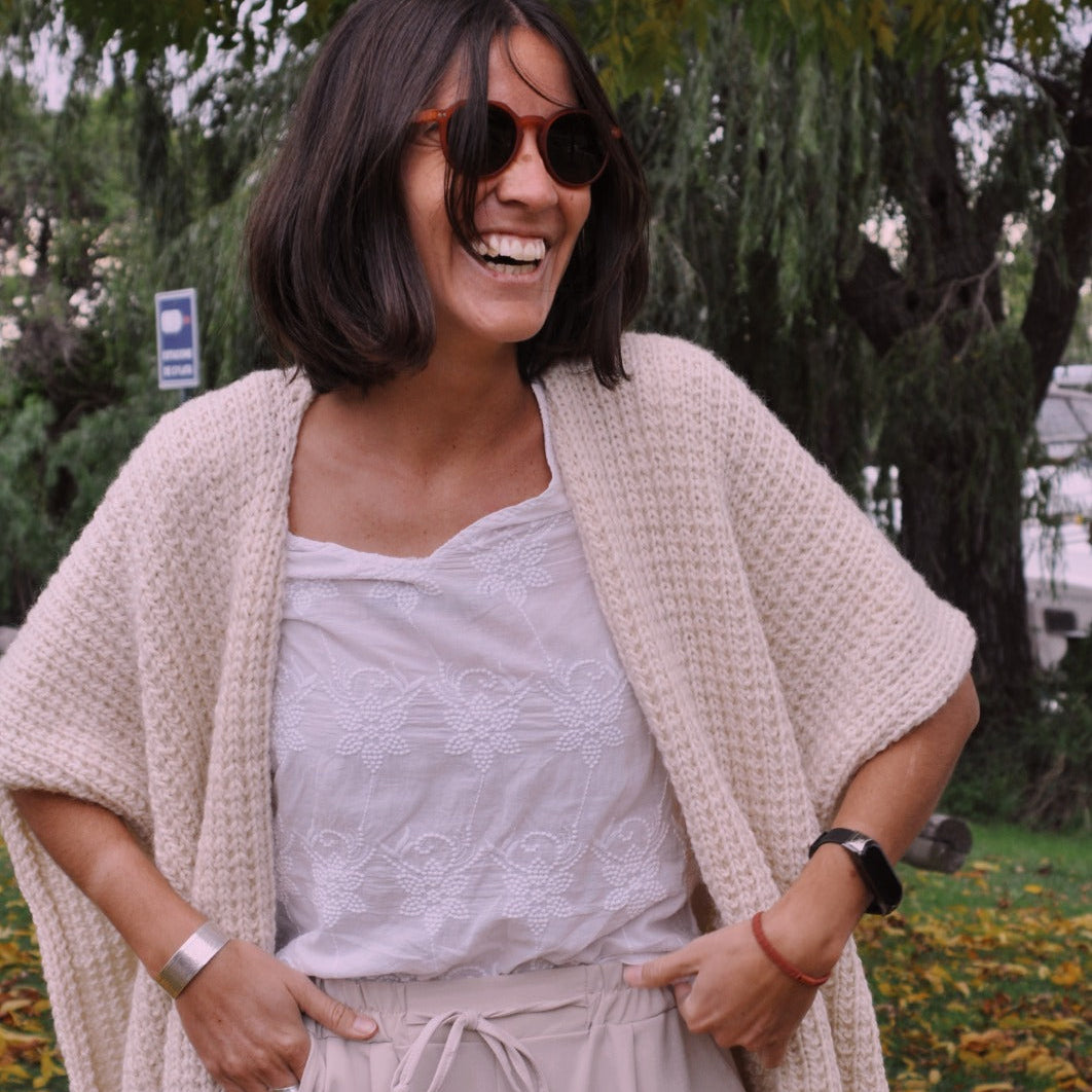 Handwoven Wool Ruana – Natural Cream